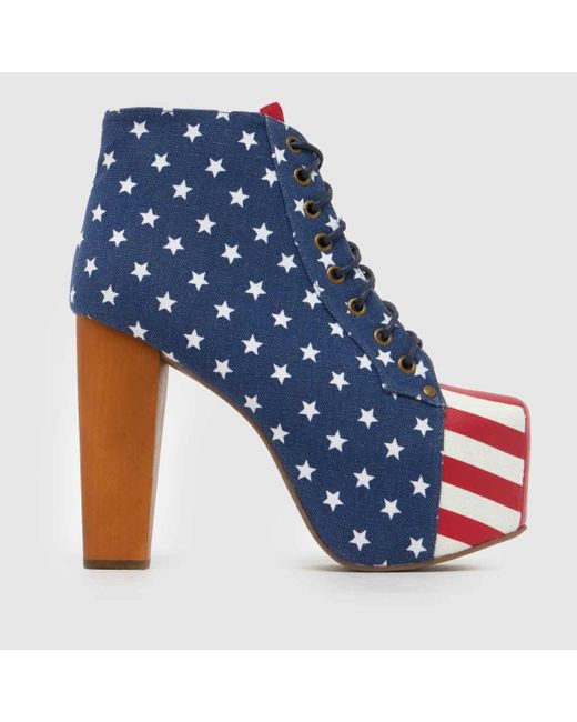 Jeffrey Campbell Blue Lita Stars Stripes Platform Boots