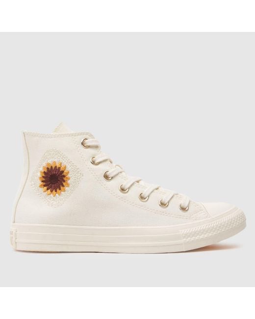 Converse Natural All Star Hi Festival Floral Trainers In White & Gold