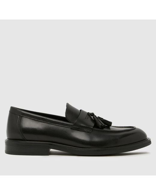 Schuh Black Rugby Leather Tassel Loafer Shoes for men