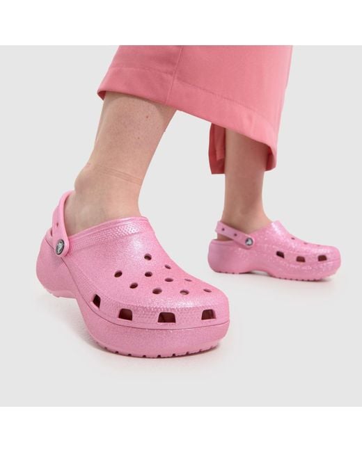 CROCSTM Pink Classic Platform Glitter Clog Sandals In