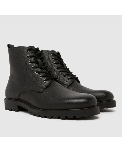 Schuh Black Griffin Leather Lace Up Boots for men