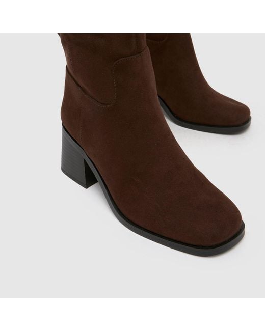 Schuh Brown Dot Block Heel Knee High Boots