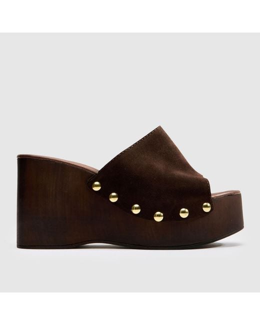 Schuh Brown Vixen Suede Wedge Clog Sandals