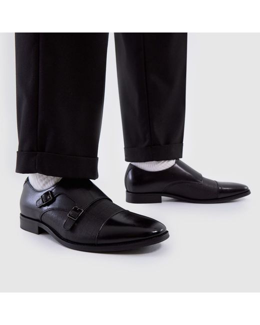 Schuh Black Rocky Leather Monk Shoes for men