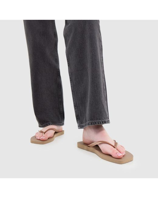 Havaianas Natural Slim Square Logo Metallic Sandals