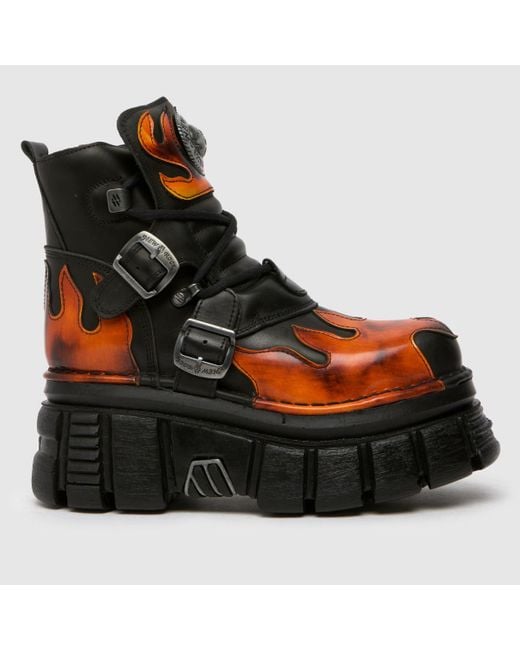 New Rock Black Flame Boots