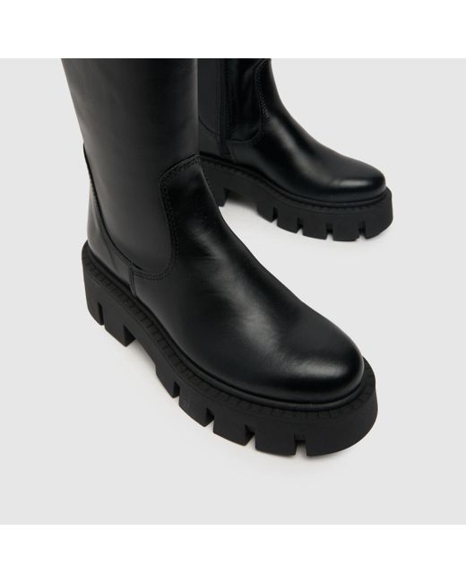Schuh Black Ladies Dove Leather Chunky Knee Boots