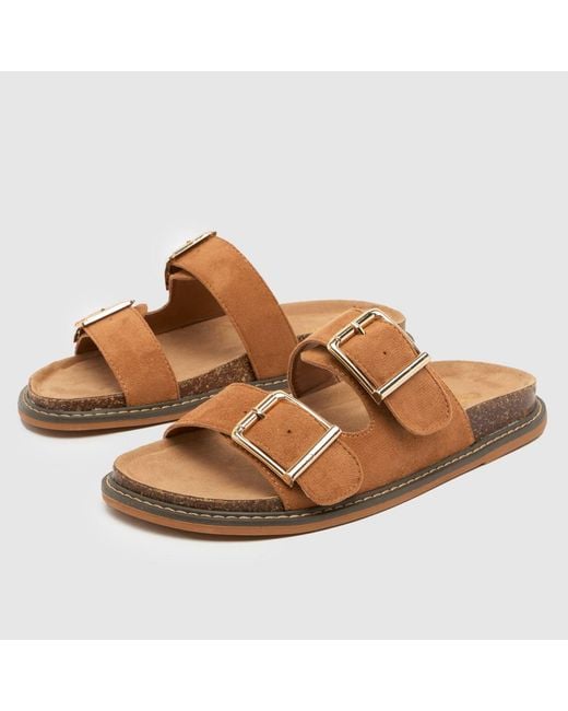 Schuh Brown Tamika Buckle Footbed Sandals