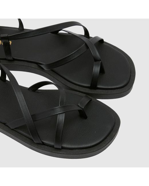 Schuh Black Terry Toe Loop Strappy Sandals In