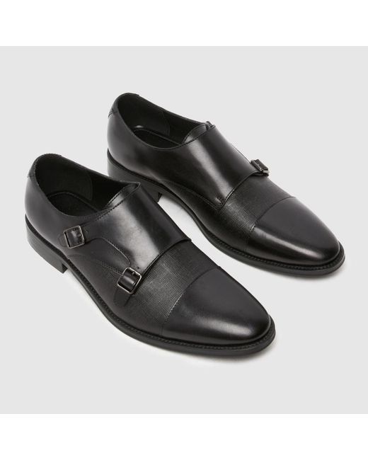 Schuh Black Rocky Leather Monk Shoes for men