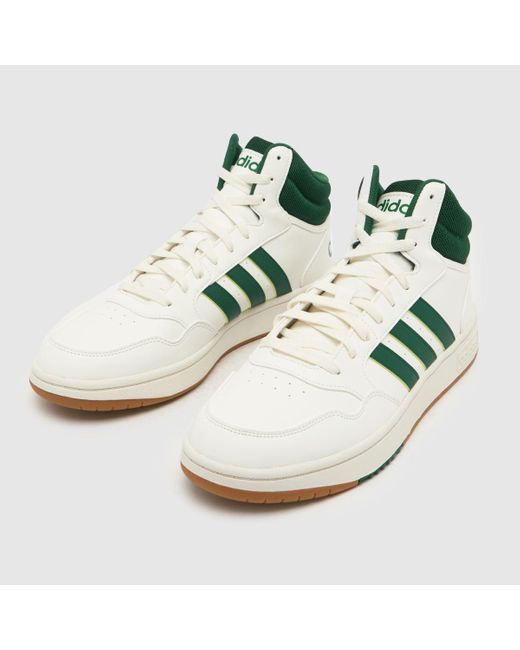 Adidas Hoops 3.0 Mid Trainers In White & Green for men