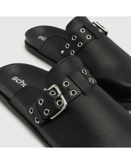Schuh Black Tabbie Leather Closed Toe Mule Sandals In