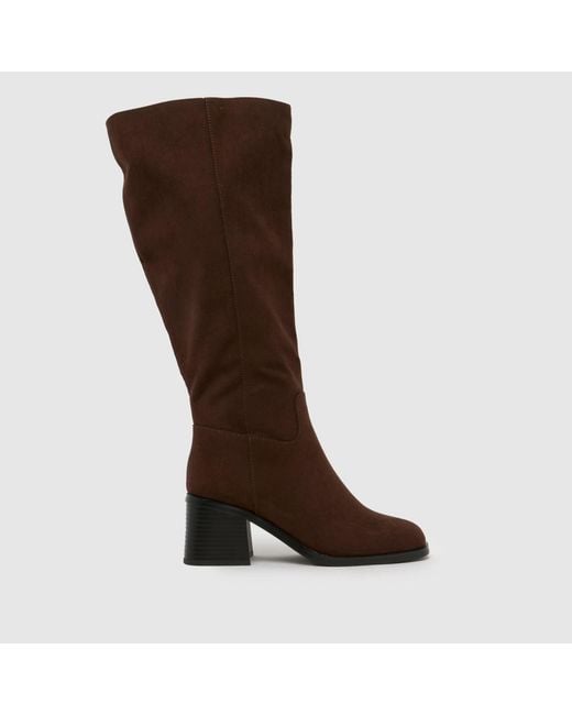 Schuh Brown Dot Block Heel Knee High Boots