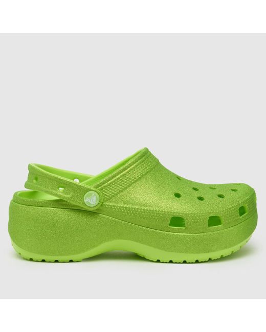 CROCSTM Green Classic Platform Glitter Clog Sandals In
