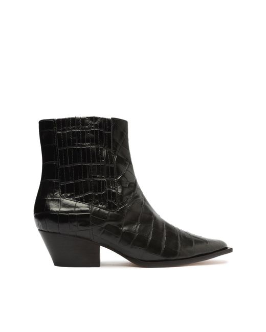SCHUTZ SHOES Briani Crocodile Embossed Leather Bootie in Black | Lyst