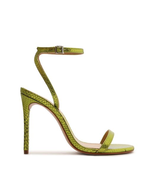 SCHUTZ SHOES Joenn Metallic Snake-embossed Leather Sandal in Green ...