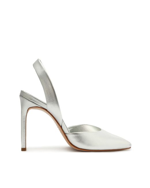 SCHUTZ SHOES Lou Sling Metallic Leather Pump in Silver (White) | Lyst