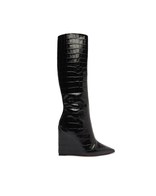 SCHUTZ SHOES Asya Up Crocodile embossed Leather Boot In Black Lyst