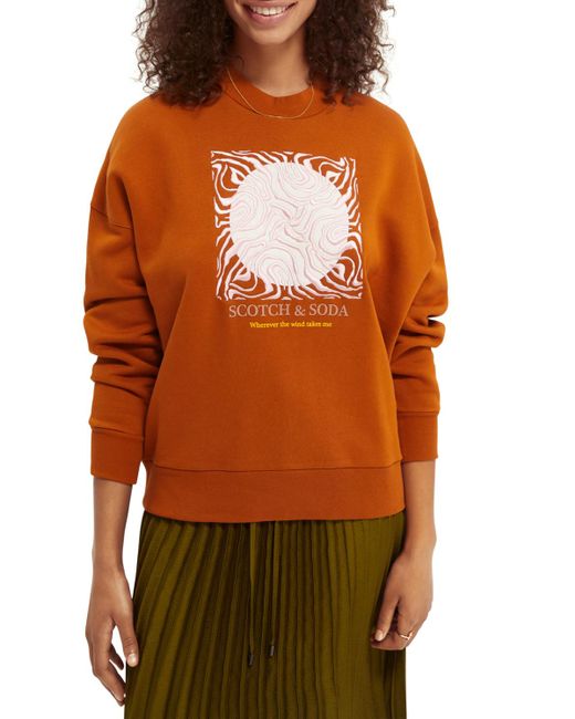 Scotch & Soda Orange Crewneck Oversized Graphic Sweatshirt
