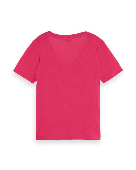 Scotch & Soda Pink 'Embroidered Detail V-Neck T-Shirt