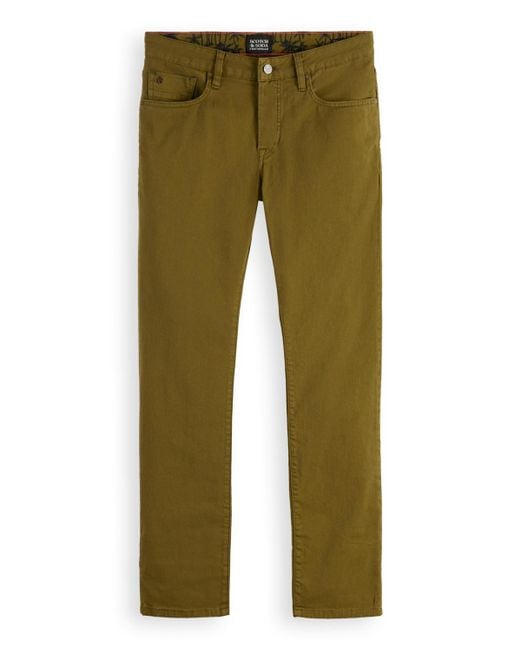 Scotch & Soda Green Ralston Garment-Dyed Regular Slim Fit Trouser Pants for men