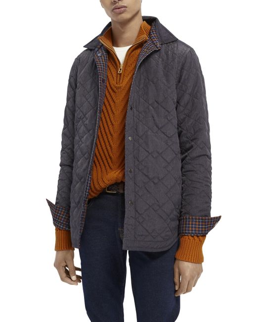Scotch & Soda Blue Reversible Quilted Shirt Jacket for men