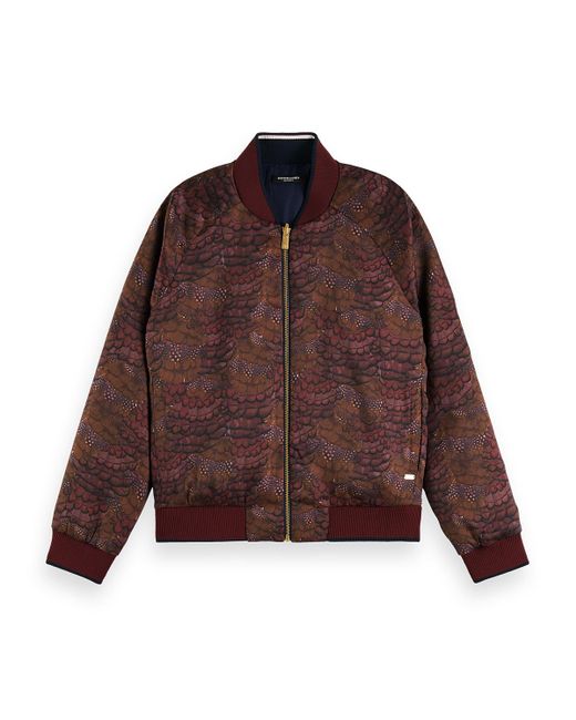 Scotch & Soda Brown Feather Printed Reversible Bomber Jacket