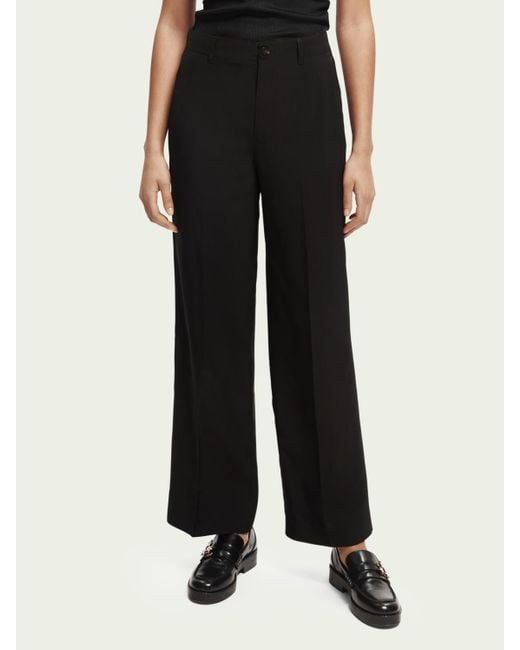 Scotch & Soda Synthetic Edie High-rise Wide Leg Trousers in Black | Lyst