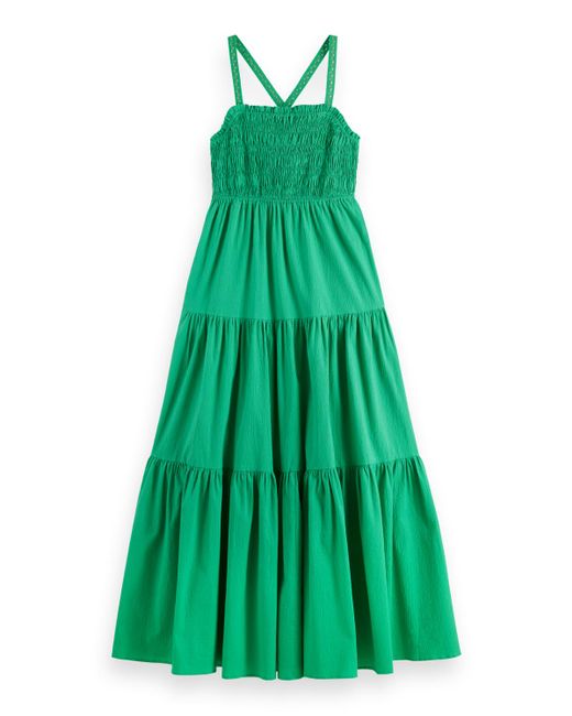 Scotch & Soda Green Maxi Dress With Smock Detail