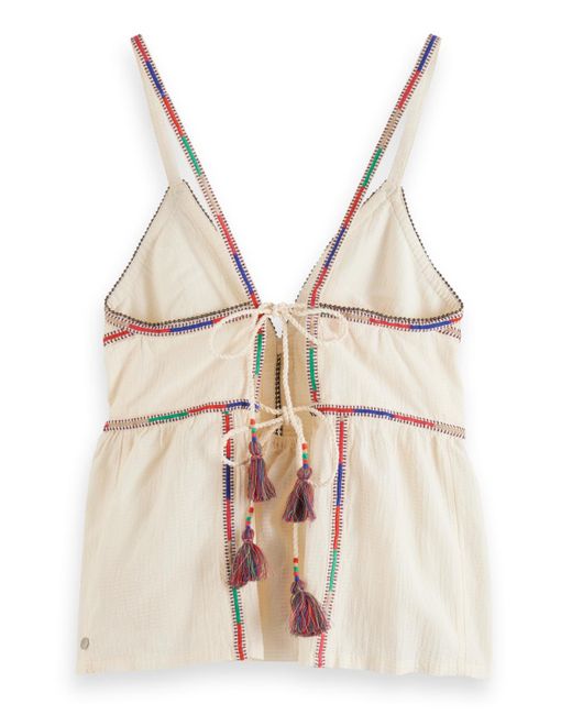 Scotch & Soda Natural Tank Top With Colourful Embroidery