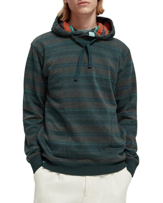 Scotch & Soda Green Striped Contrast-Lined Hoodie for men
