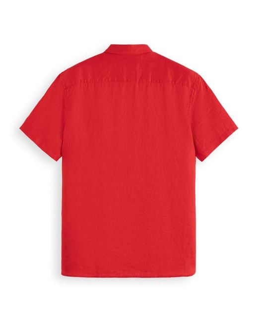 Scotch & Soda Red 'Short Sleeve Linen Shirt for men