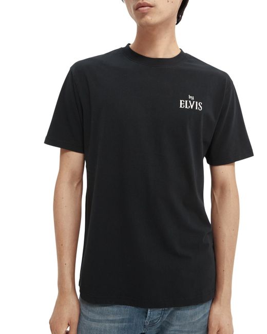 Scotch & Soda Black 'Elvis Relaxed-Fit Organic Cotton Graphic T-Shirt for men