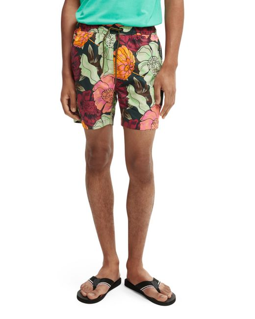 Scotch & Soda Multicolor Mid-Length Printed Swim Shorts for men