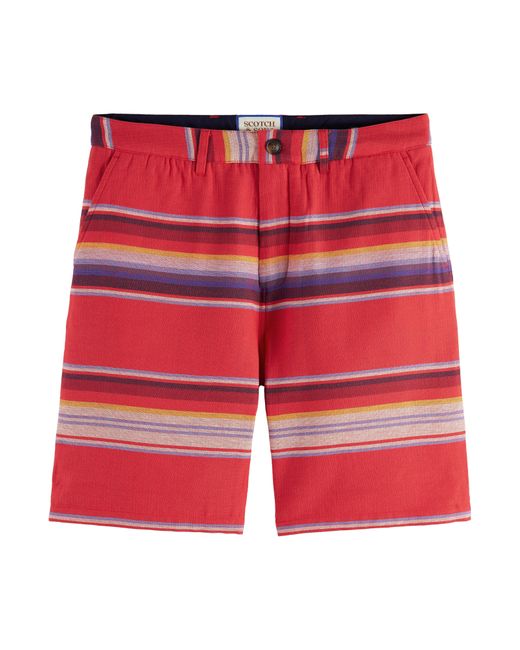 Scotch & Soda Red Stuart Striped Woven Chino Shorts for men