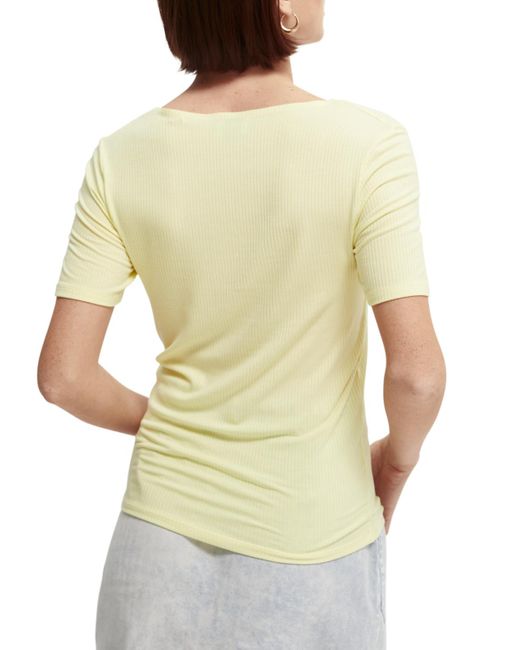 Scotch & Soda White Fitted Ribbed Scoop-Neck T-Shirt