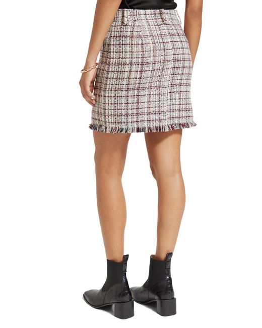 Scotch & Soda White Boucle Tweed High Rise Mini Skirt