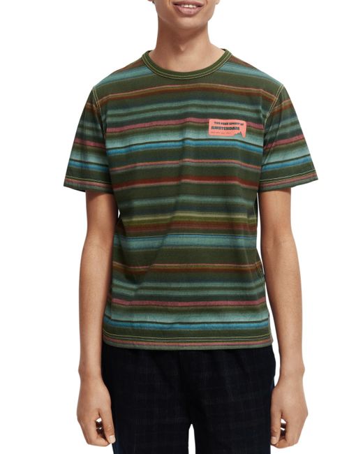 Scotch & Soda Green Striped Gradient Crewneck T-Shirt for men