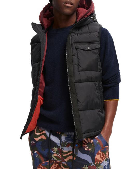 Scotch & Soda Black Hooded Quilted Bodywarmer for men