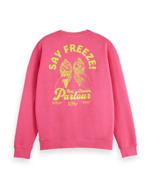 Scotch & Soda Pink 'Garment-Dyed Artwork Sweatshirt for men