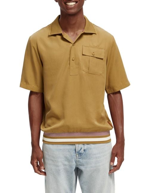 Scotch & Soda Multicolor Woven Lyocell Polo With Two-Toned Ribbed Hem for men