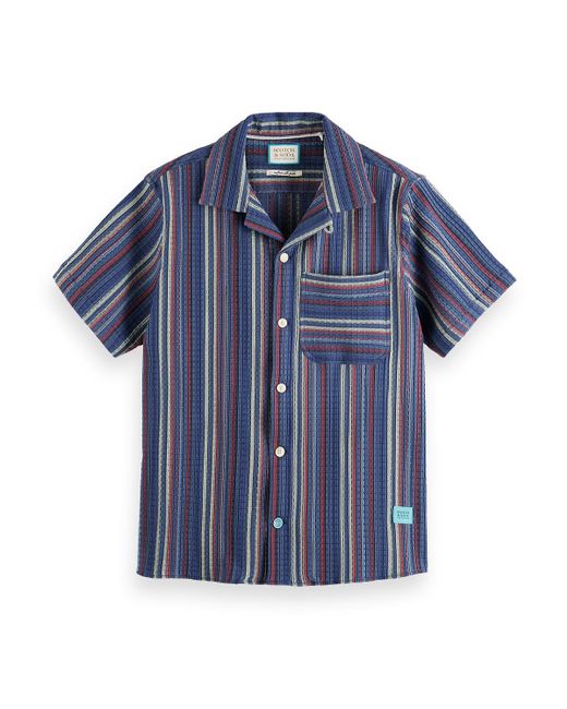Scotch & Soda Blue Structured Short Sleeve Stripe Shirt for men