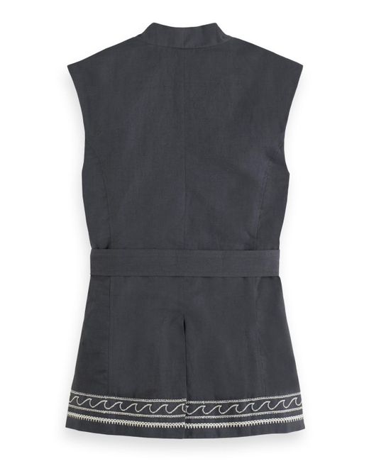 Scotch & Soda Black Belted Gilet With Palm Embroidery