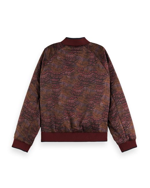 Scotch & Soda Brown Feather Printed Reversible Bomber Jacket