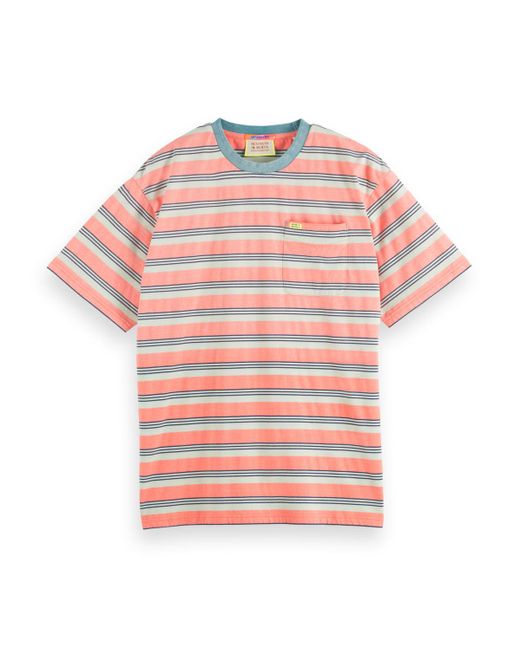 Scotch & Soda Pink 'Yarn Dye Stripe Pocket T-Shirt for men