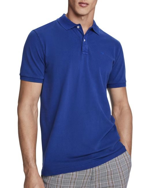 Scotch & Soda Blue Stretch Cotton Short Sleeve Polo Shirt for men