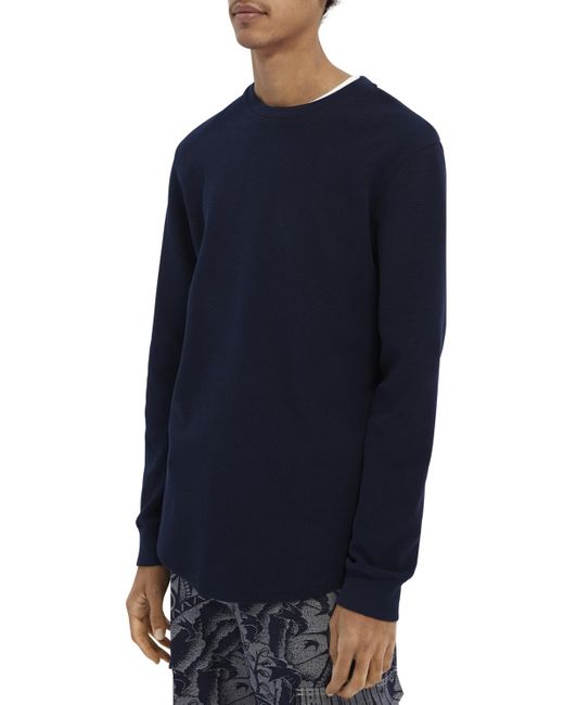 Scotch & Soda Blue Waffle-Knitted Top for men