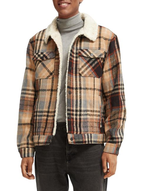 Scotch & Soda Black 'Sherpa-Lined Wool-Blended Trucker Jacket for men