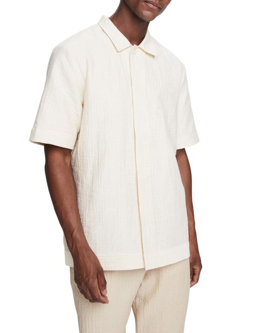 Scotch & Soda White 'Cotton-Blend Short Sleeve Sashiko Shirt for men