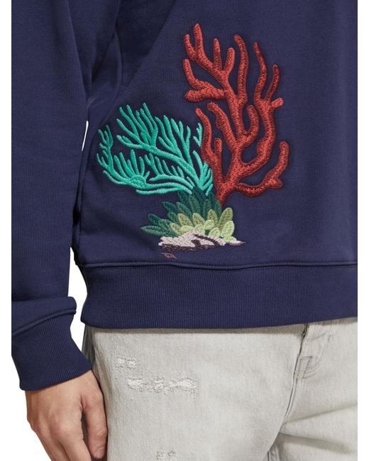 Scotch & Soda Blue 'Coral Embroidered Sweatshirt for men